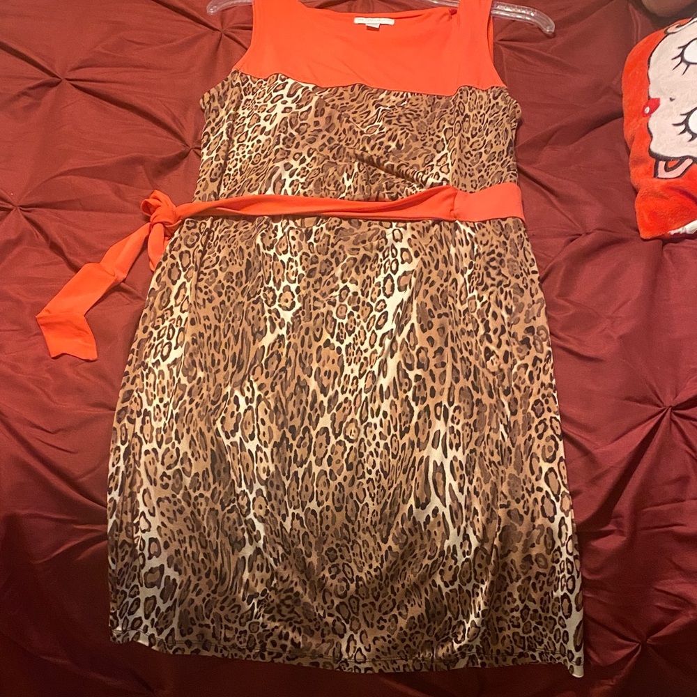 New York & Company Animal Print Mini Dress with Bold Orange